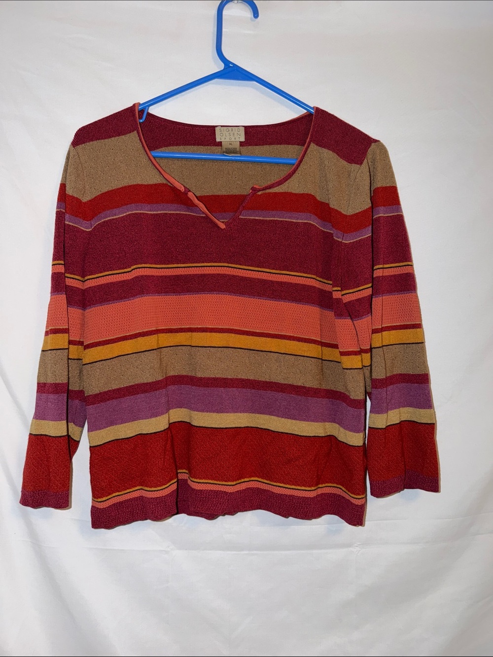 Sigrid Olsen Sport XL Striped Knit Sweater 2007 Y2K Boho Colorblock Pullover